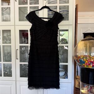London Style Black Ruffled Midi Dress
